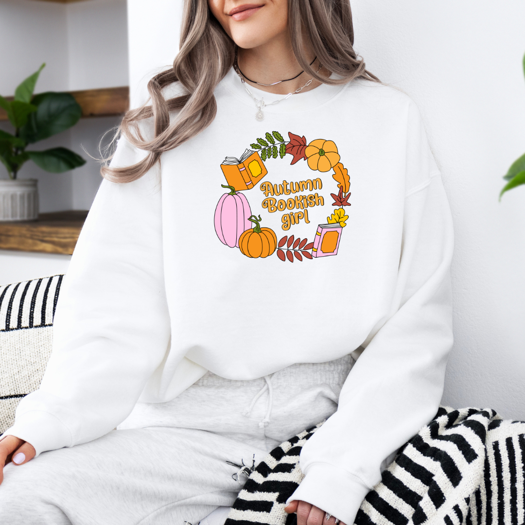 Autumn Bookish Girlie Sweatshirt with Premium DTF Transfer | Cozy Unisex Graphic Pullover