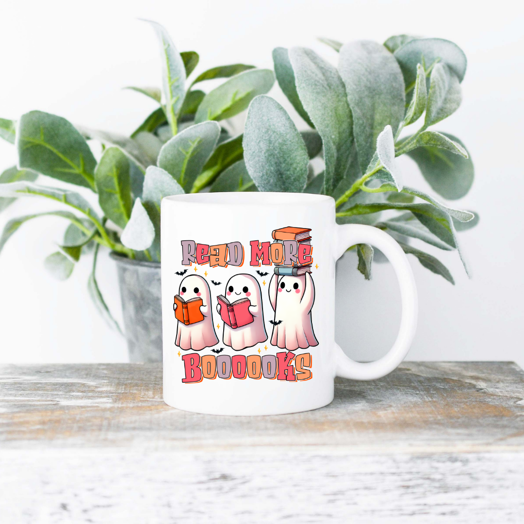 Read More Boooooks Coffee Mug | 11oz Ceramic Sublimation Mug | Dishwasher & Microwave Safe | Gift for Readers, Book Lovers, Coffee Drinkers