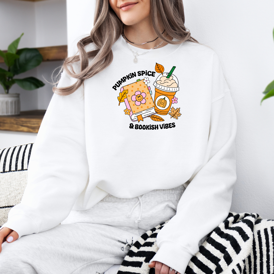 Pumpkin Spice and Bookish Vibes Sweatshirt with Premium DTF Transfer | Cozy Unisex Graphic Pullover