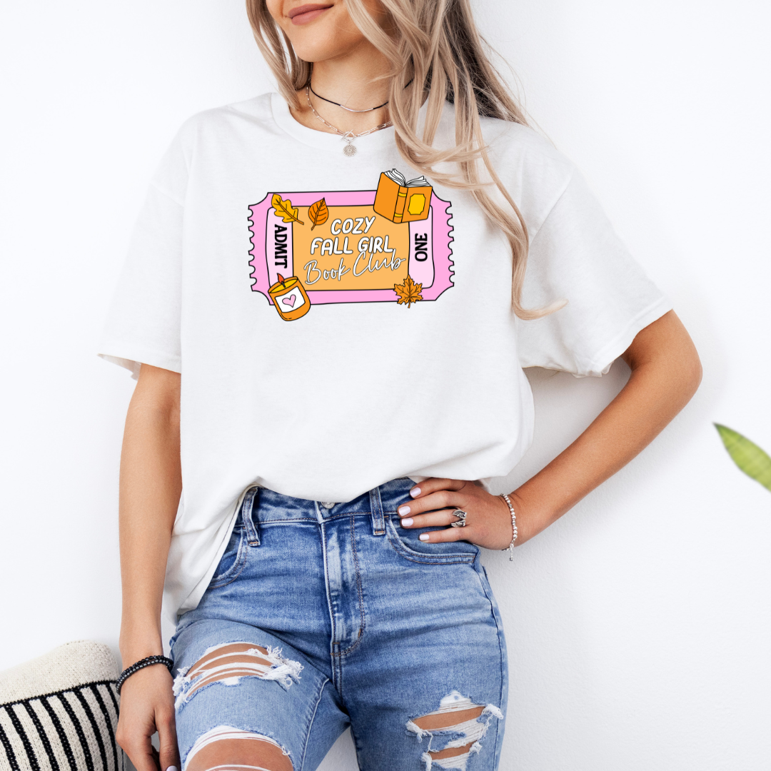 Cozy Fall Girl Book Club White T-Shirt with Premium DTF Transfer | Custom Graphic Tee | Unisex Comfort Fit