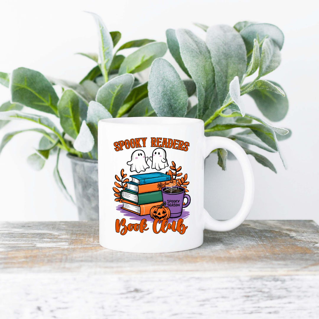 Spooky Readers Book Club Design #2 Coffee Mug | 11oz Ceramic Sublimation Mug | Dishwasher & Microwave Safe | Gift for Readers, Book Lovers, Coffee Drinkers