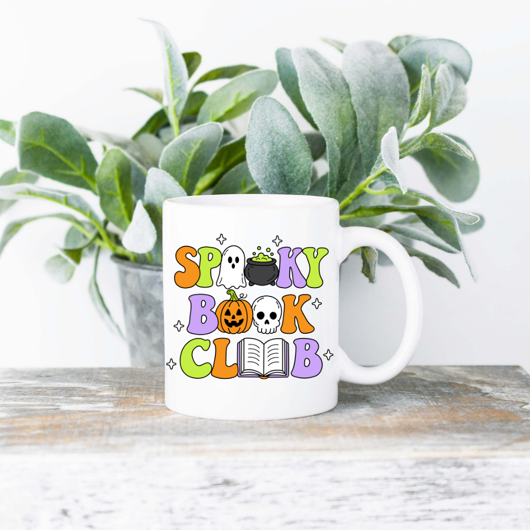 Spooky Book Club Coffee Mug | 11oz Ceramic Sublimation Mug | Dishwasher & Microwave Safe | Gift for Readers, Book Lovers, Coffee Drinkers