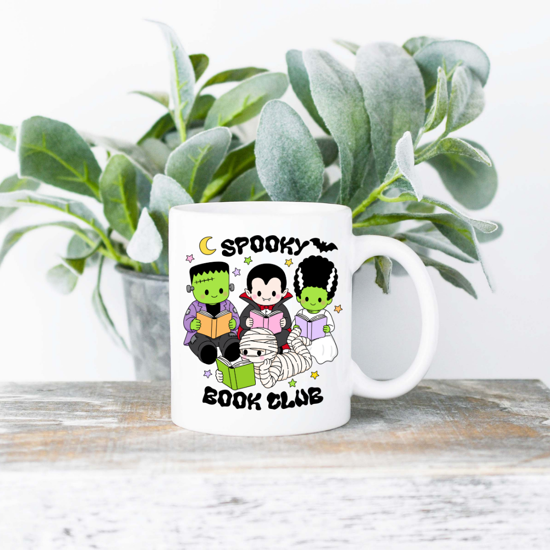 Spooky Book Club Design #2 Coffee Mug | 11oz Ceramic Sublimation Mug | Dishwasher & Microwave Safe | Gift for Readers, Book Lovers, Coffee Drinkers