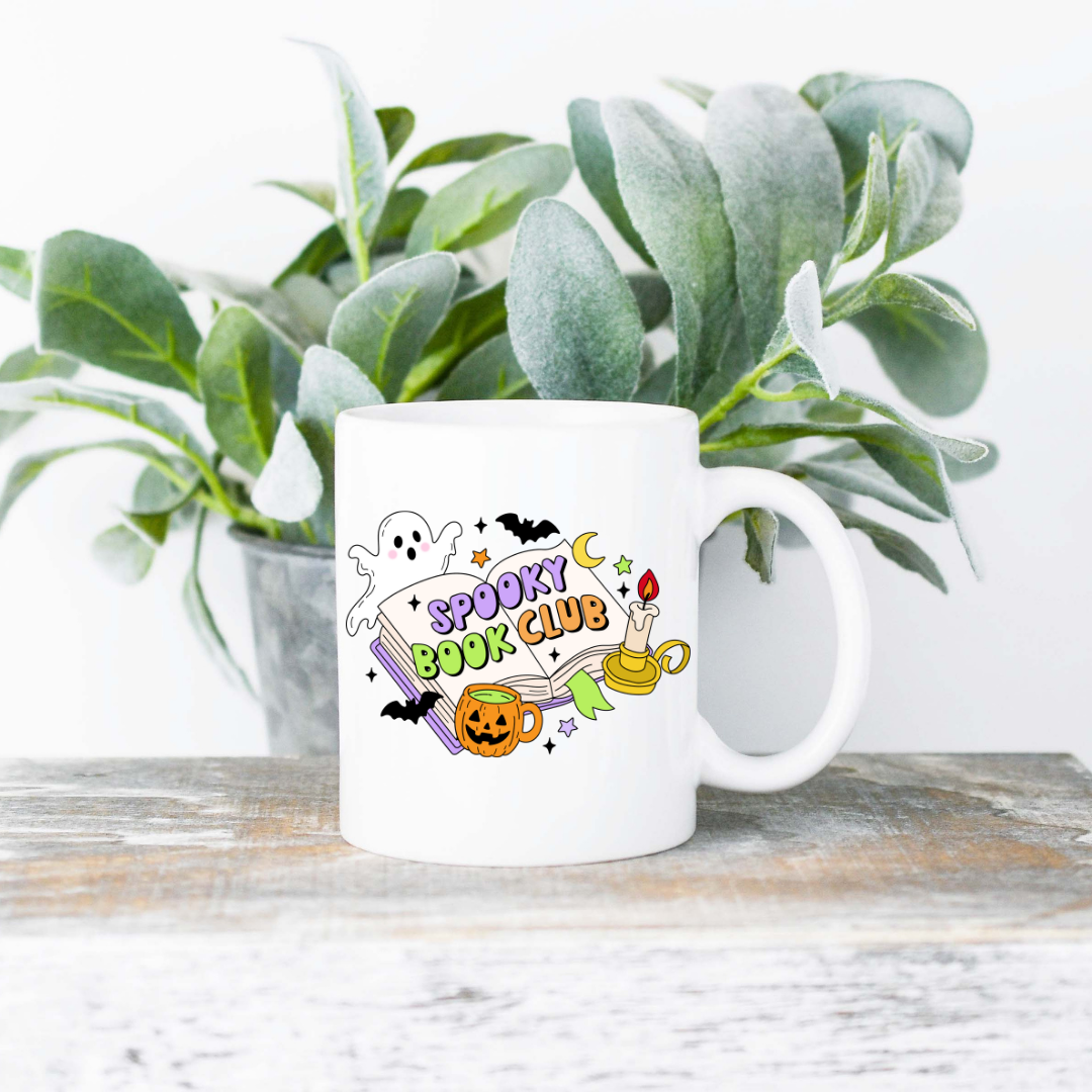 Spooky Book Club Design #3 Coffee Mug | 11oz Ceramic Sublimation Mug | Dishwasher & Microwave Safe | Gift for Readers, Book Lovers, Coffee Drinkers