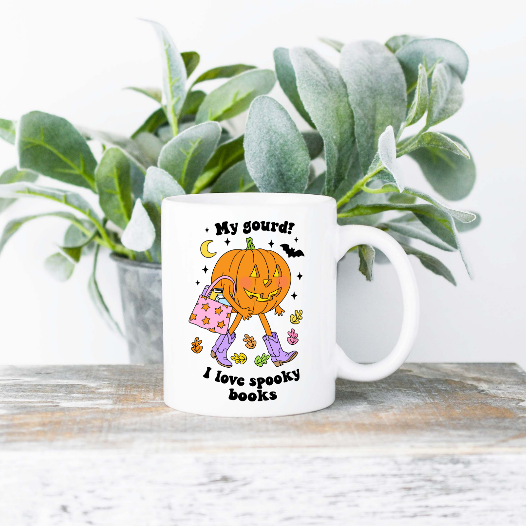 My Gourd! I Love Spooky Books Coffee Mug | 11oz Ceramic Sublimation Mug | Dishwasher & Microwave Safe | Gift for Readers, Book Lovers, Coffee Drinkers