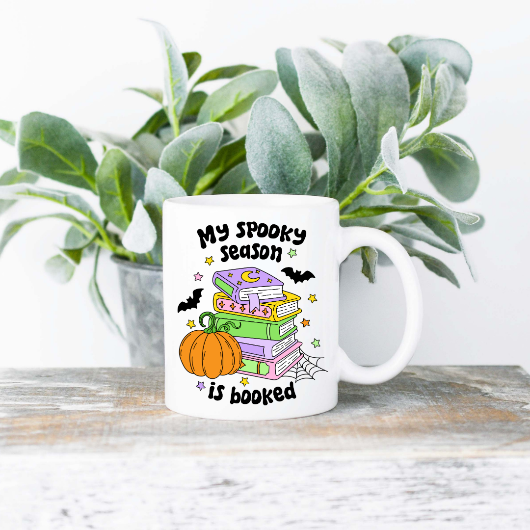 My Spooky Season Is Booked Coffee Mug | 11oz Ceramic Sublimation Mug | Dishwasher & Microwave Safe | Gift for Readers, Book Lovers, Coffee Drinkers