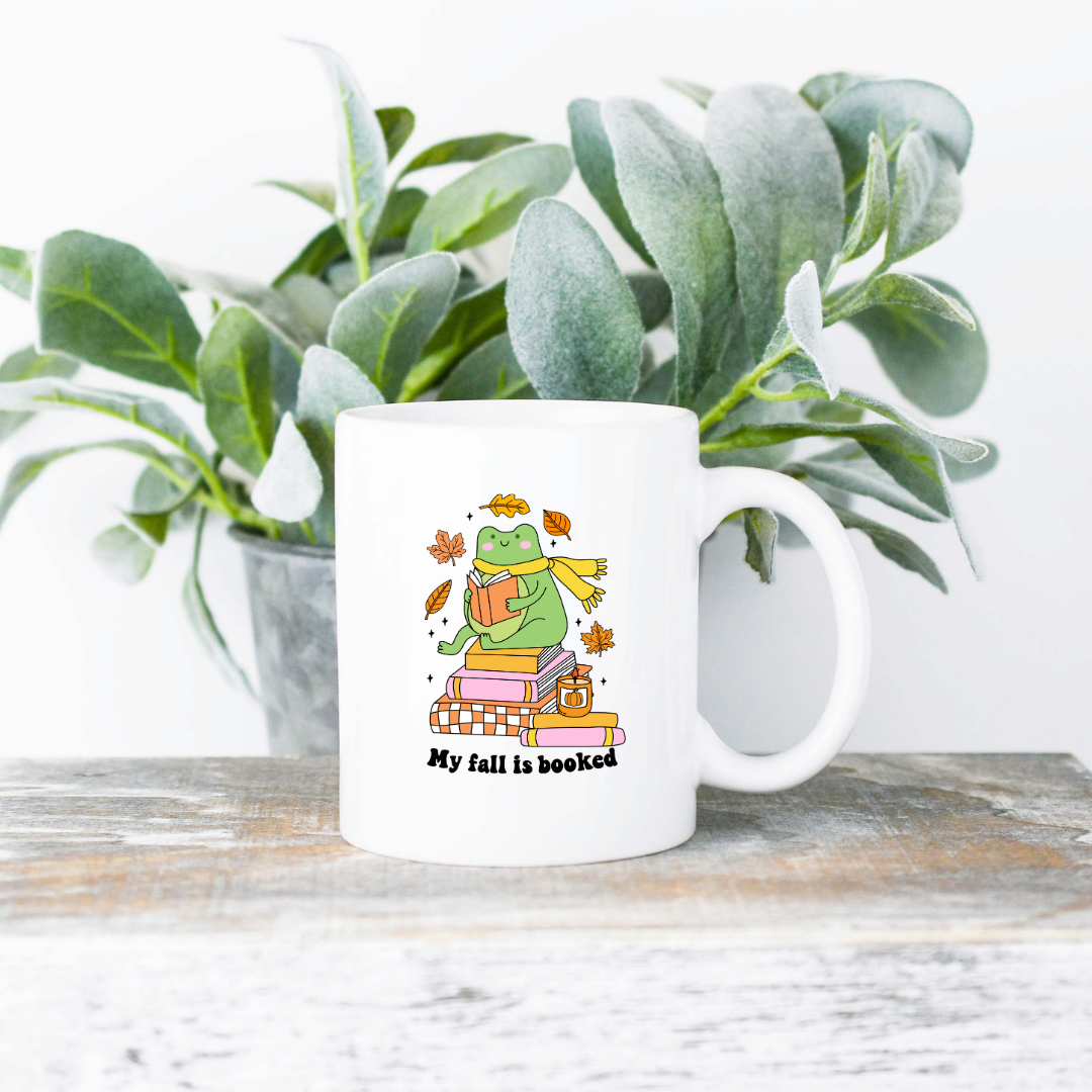 My Fall is Booked Coffee Mug | 11oz Ceramic Sublimation Mug | Dishwasher & Microwave Safe | Gift for Readers, Book Lovers, Coffee Drinkers