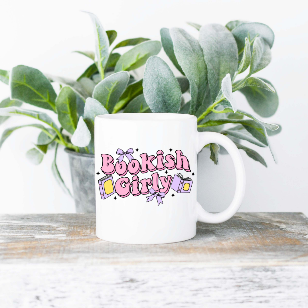 Bookish Girly Coffee Mug | 11oz Ceramic Sublimation Mug | Dishwasher & Microwave Safe | Gift for Readers, Book Lovers, Coffee Drinkers