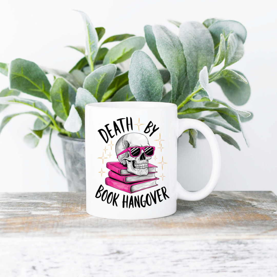 Death By Book Hangover Coffee Mug | 11oz Ceramic Sublimation Mug | Dishwasher & Microwave Safe | Gift for Readers, Book Lovers, Coffee Drinkers