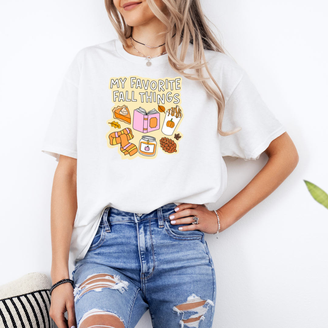 My Favorite Fall Things White T-Shirt with Premium DTF Transfer | Custom Graphic Tee | Unisex Comfort Fit