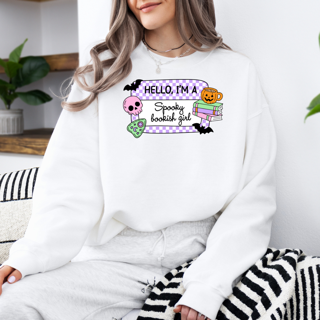 Hello, I'm A Spooky Bookish Girl Sweatshirt with Premium DTF Transfer | Cozy Unisex Graphic Pullover