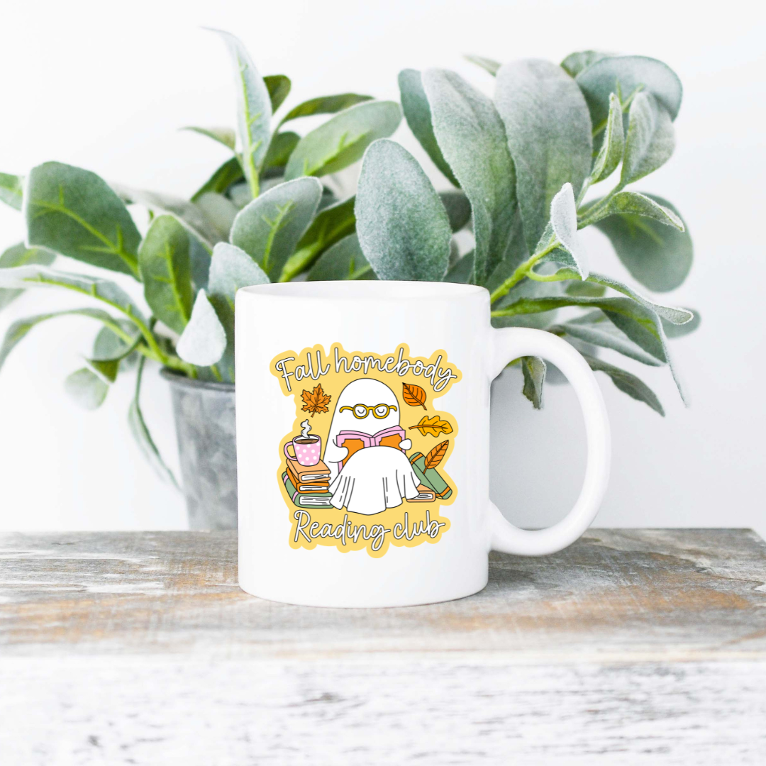 Fall Homebody Reading Club Coffee Mug | 11oz Ceramic Sublimation Mug | Dishwasher & Microwave Safe | Gift for Readers, Book Lovers, Coffee Drinkers