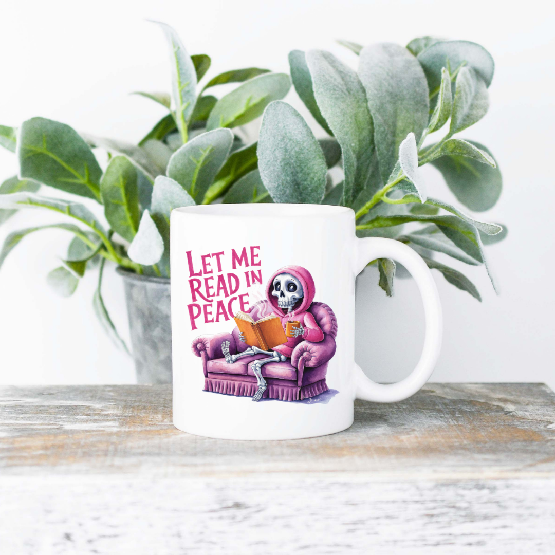 Let Me Read In Peace Coffee Mug | 11oz Ceramic Sublimation Mug | Dishwasher & Microwave Safe | Gift for Readers, Book Lovers, Coffee Drinkers