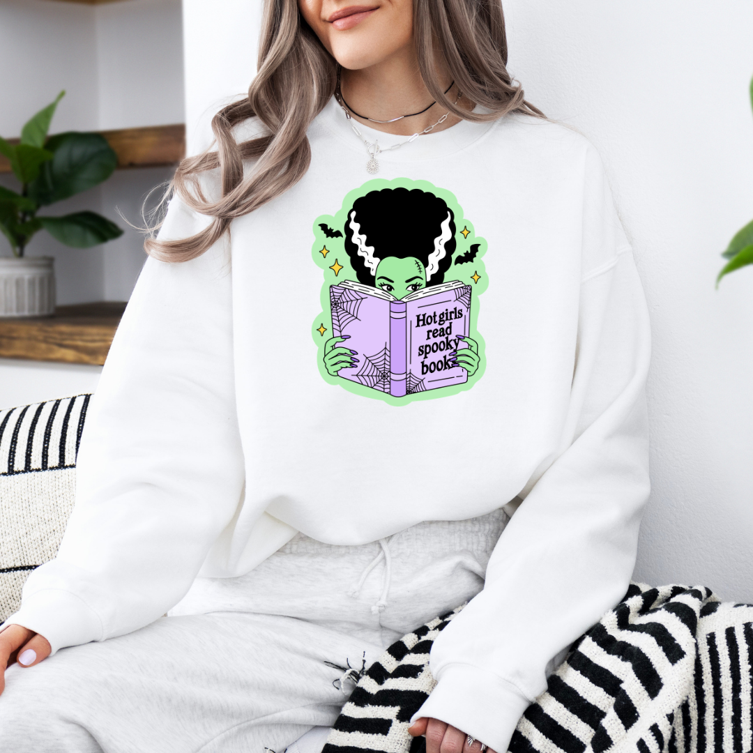 Hot Girls Read Spooky Books Sweatshirt with Premium DTF Transfer | Cozy Unisex Graphic Pullover