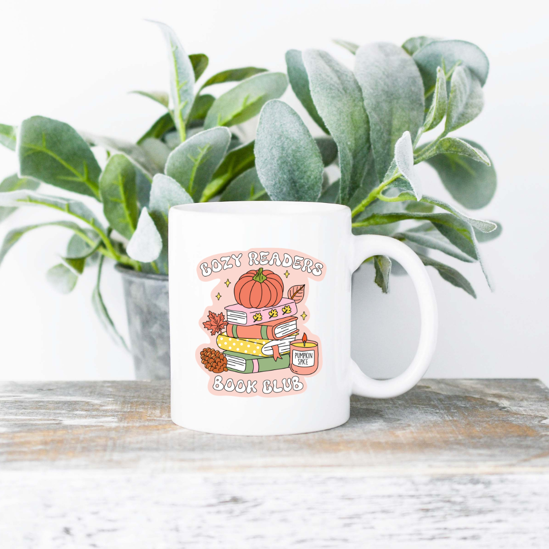Cozy Readers Book Club Coffee Mug | 11oz Ceramic Sublimation Mug | Dishwasher & Microwave Safe | Gift for Readers, Book Lovers, Coffee Drinkers