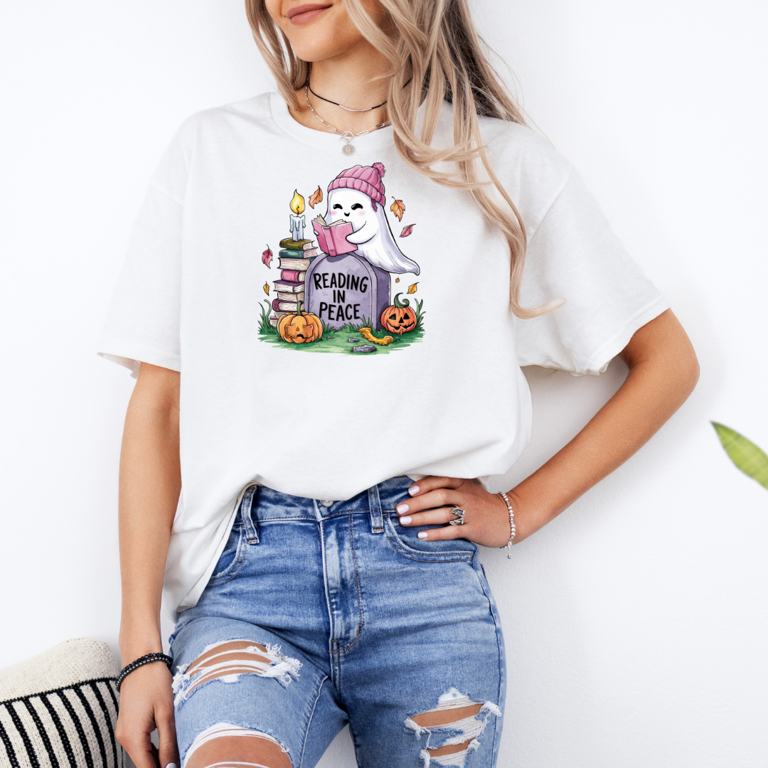 Reading In Peace White T-Shirt with Premium DTF Transfer | Custom Graphic Tee | Unisex Comfort Fit