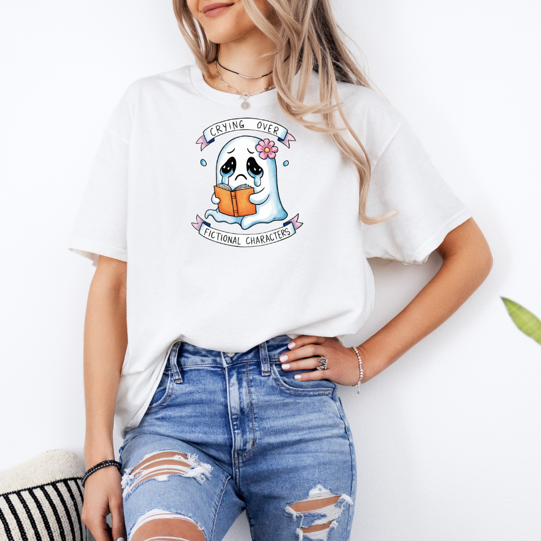 Crying Over Fictional Characters White T-Shirt with Premium DTF Transfer | Custom Graphic Tee | Unisex Comfort Fit
