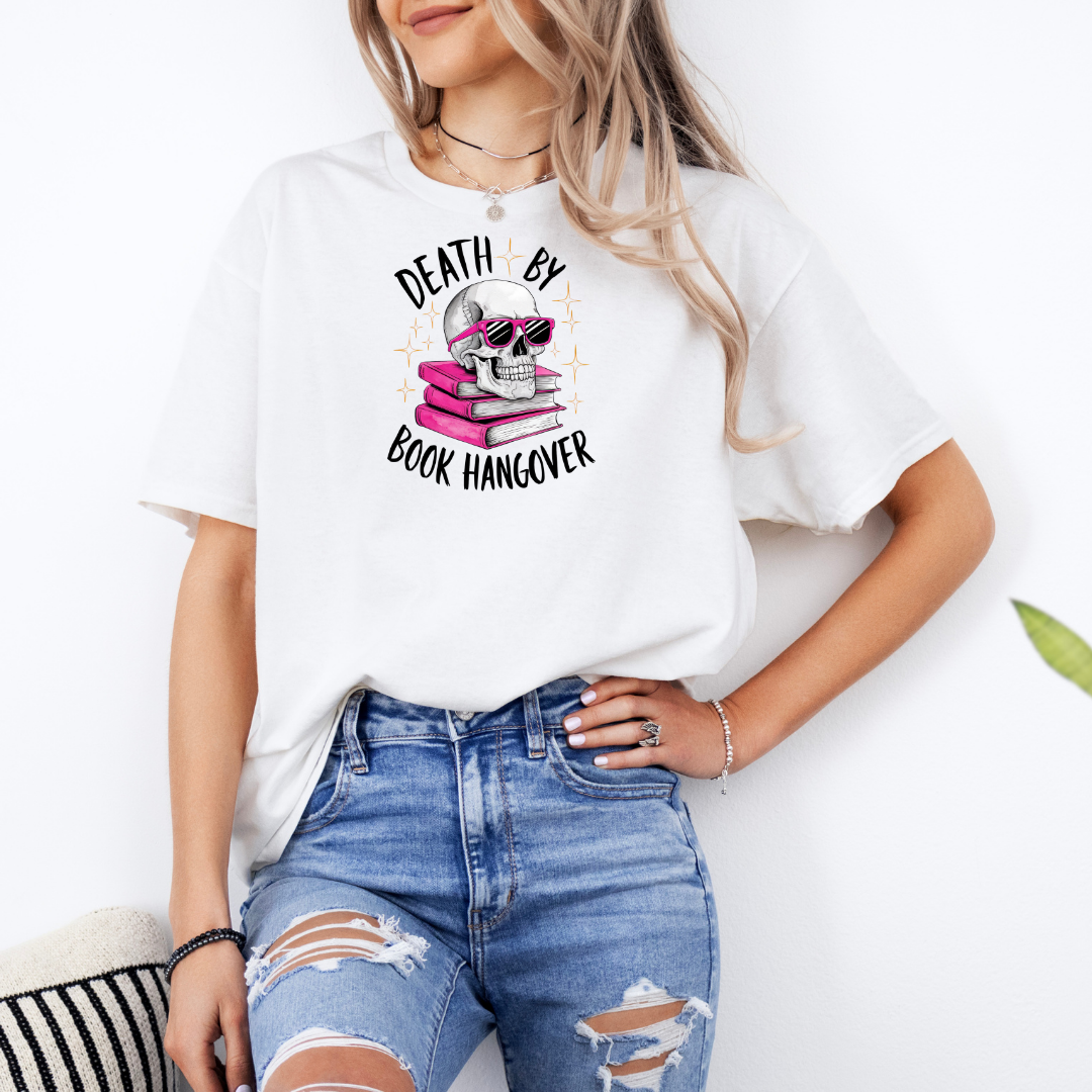 Death By Book Hangover White T-Shirt with Premium DTF Transfer | Custom Graphic Tee | Unisex Comfort Fit