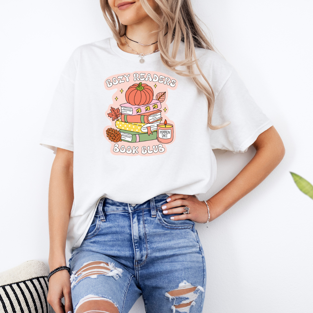 Cozy Readers Book Club White T-Shirt with Premium DTF Transfer | Custom Graphic Tee | Unisex Comfort Fit