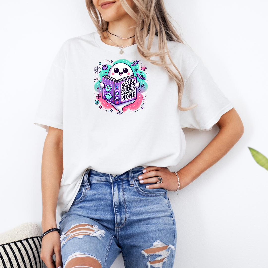 How To Scare Friends And Influence People White T-Shirt with Premium DTF Transfer | Custom Graphic Tee | Unisex Comfort Fit