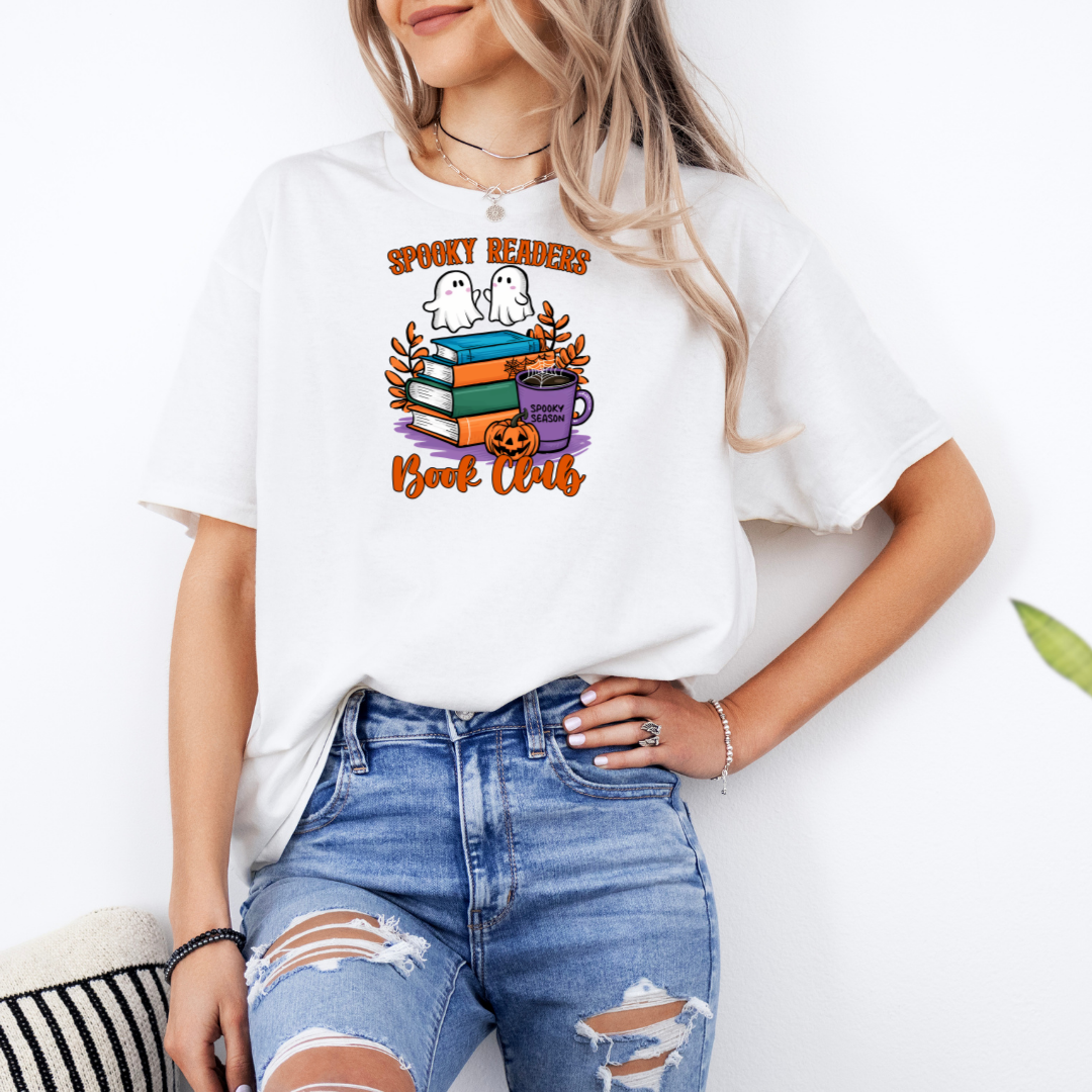 Spooky Readers Book Club Design #2 White T-Shirt with Premium DTF Transfer | Custom Graphic Tee | Unisex Comfort Fit