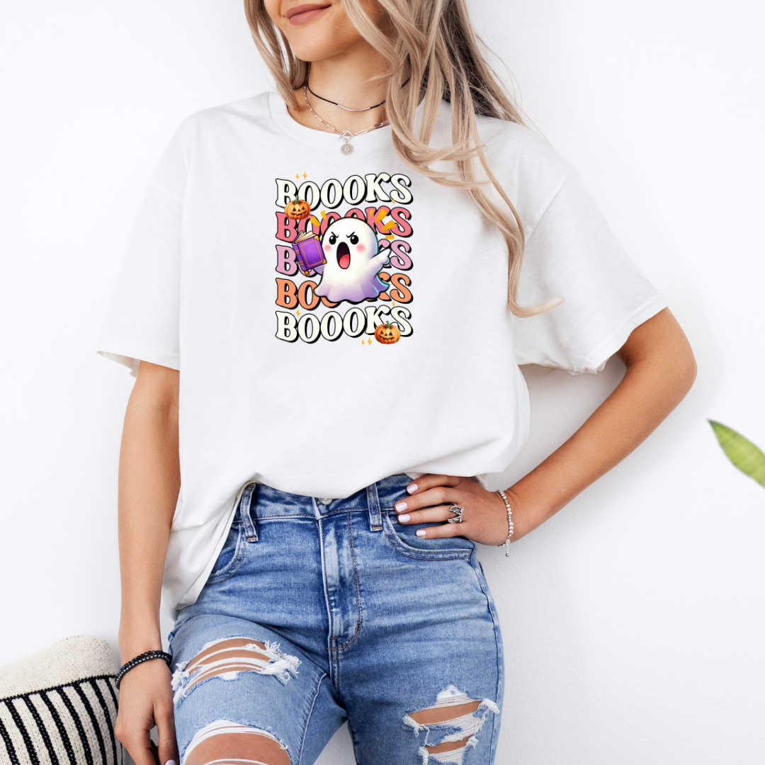 Boooooks White T-Shirt with Premium DTF Transfer | Custom Graphic Tee | Unisex Comfort Fit