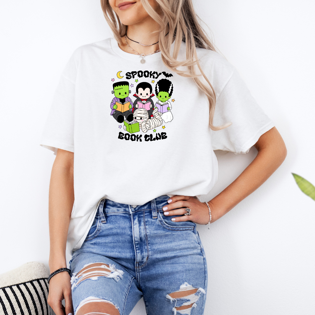 Spooky Book Club #2 White T-Shirt with Premium DTF Transfer | Custom Graphic Tee | Unisex Comfort Fit