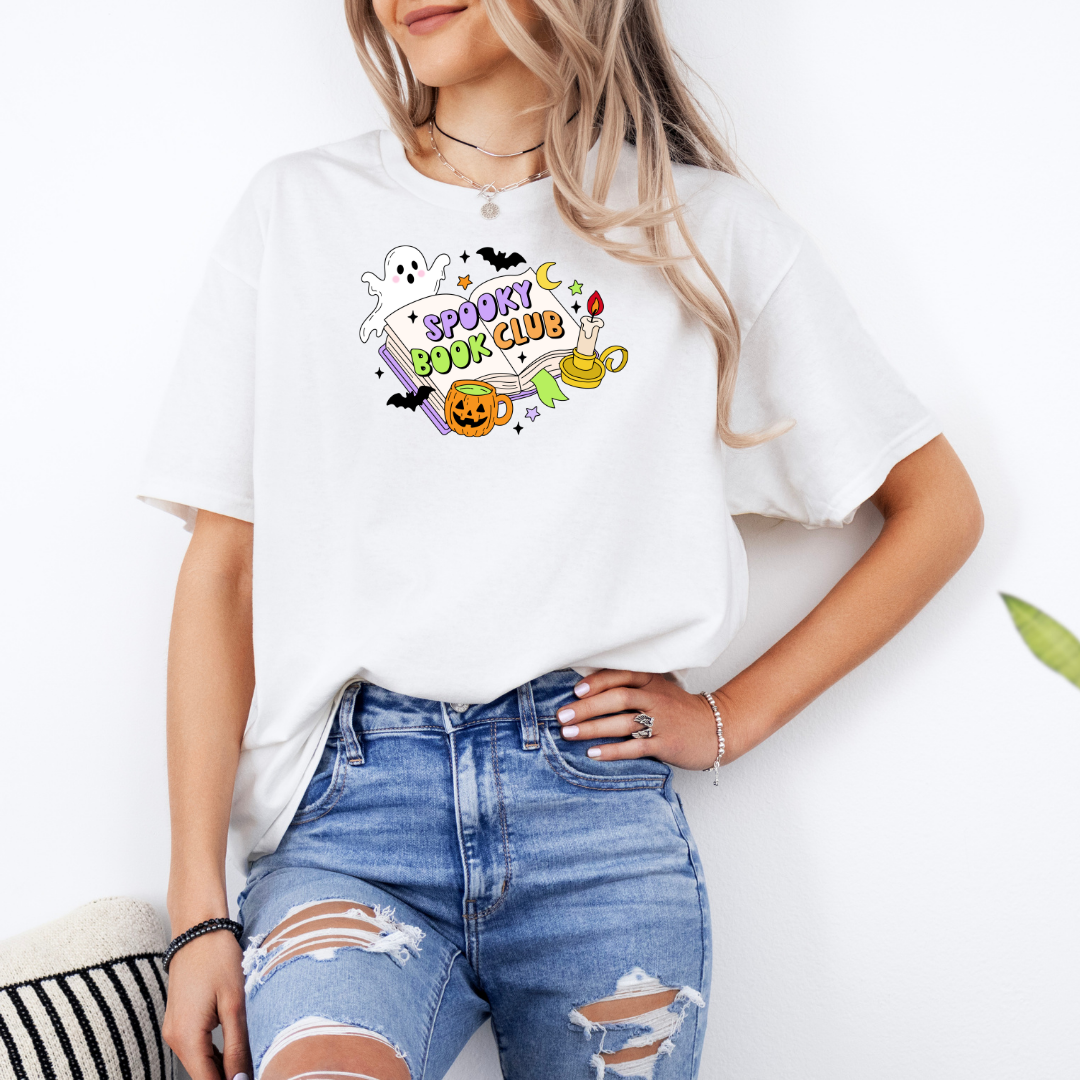 Spooky Book Club #3 White T-Shirt with Premium DTF Transfer | Custom Graphic Tee | Unisex Comfort Fit