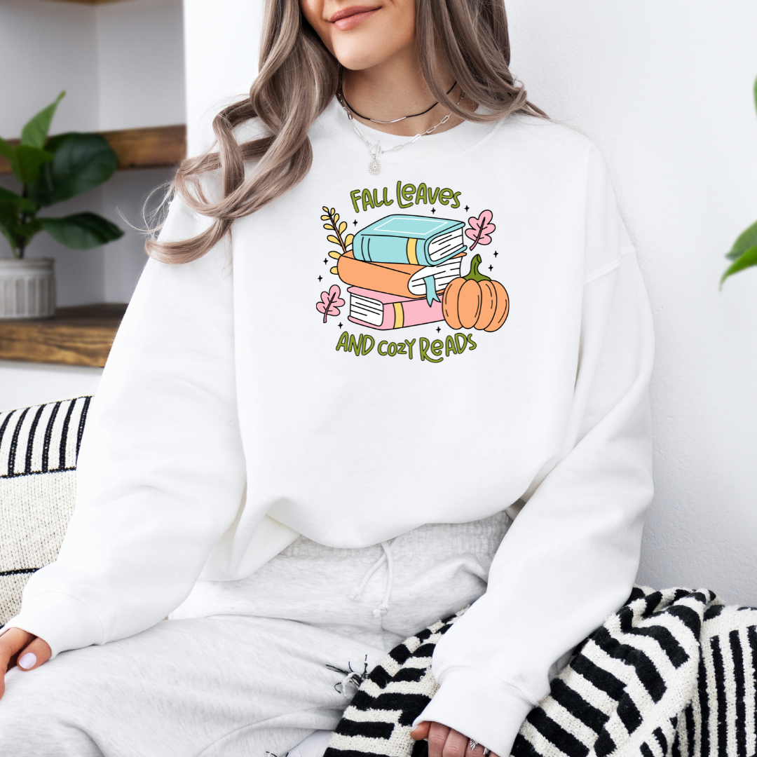 Fall Leaves And Cozy Reads Sweatshirt with Premium DTF Transfer | Cozy Unisex Graphic Pullover