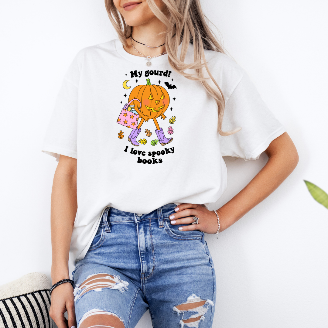 My Gourd! I Love Spooky Books White T-Shirt with Premium DTF Transfer | Custom Graphic Tee | Unisex Comfort Fit