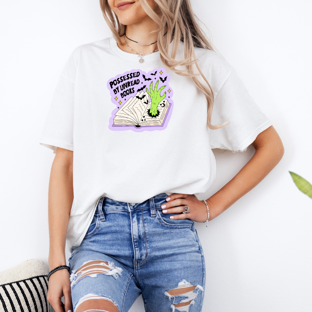 Possessed By Unread Books White T-Shirt with Premium DTF Transfer | Custom Graphic Tee | Unisex Comfort Fit