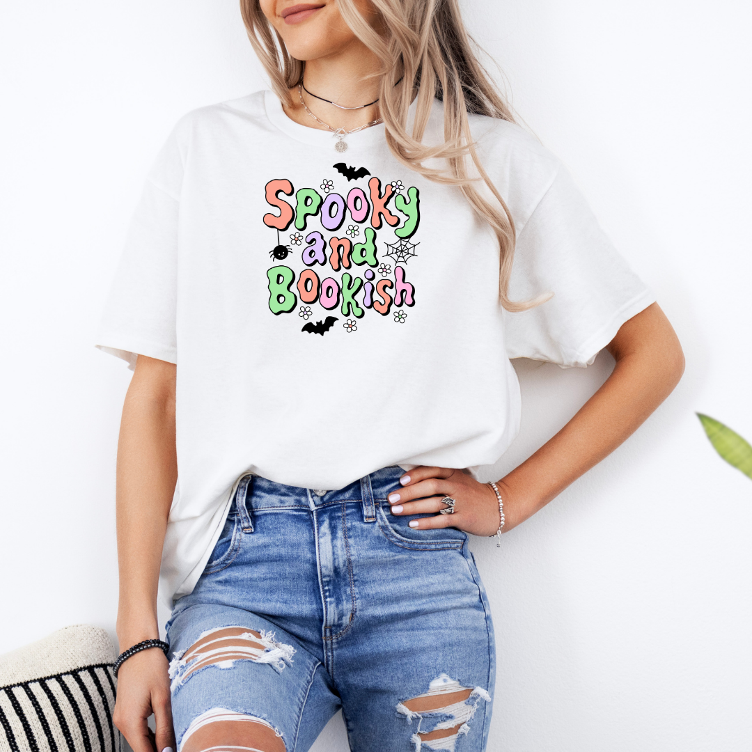 Spooky And Bookish White T-Shirt with Premium DTF Transfer | Custom Graphic Tee | Unisex Comfort Fit