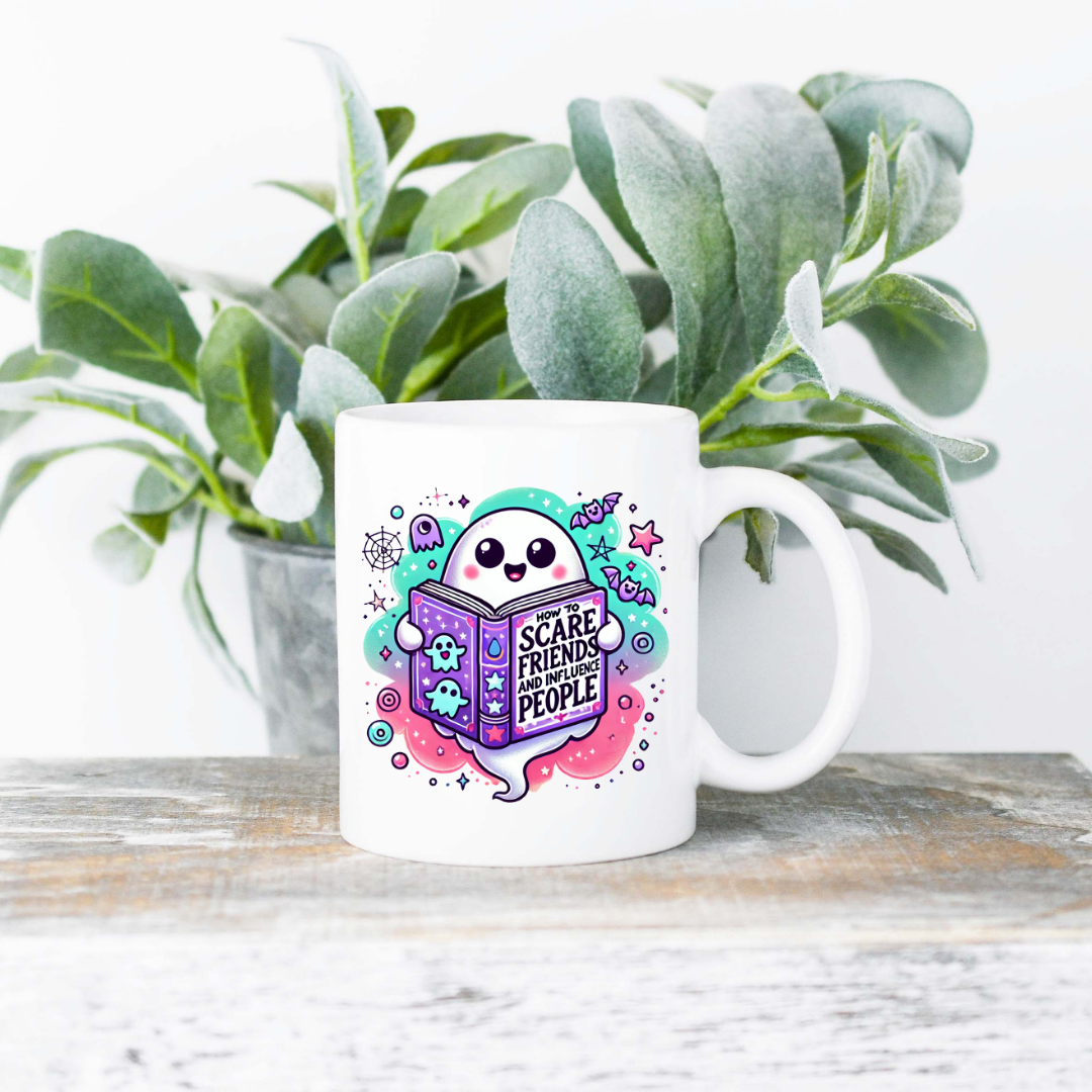 How To Scare Friends and Influence People Coffee Mug | 11oz Ceramic Sublimation Mug | Dishwasher & Microwave Safe | Gift for Readers, Book Lovers, Coffee Drinkers