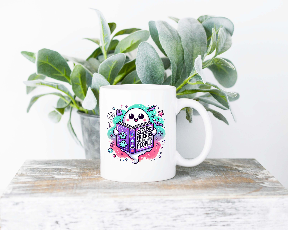 How to Scare Friends and Influence People Coffee Mug | 11oz Ceramic Sublimation Mug | Dishwasher & Microwave Safe | Gift for Readers, Book Lovers, Coffee Drinkers
