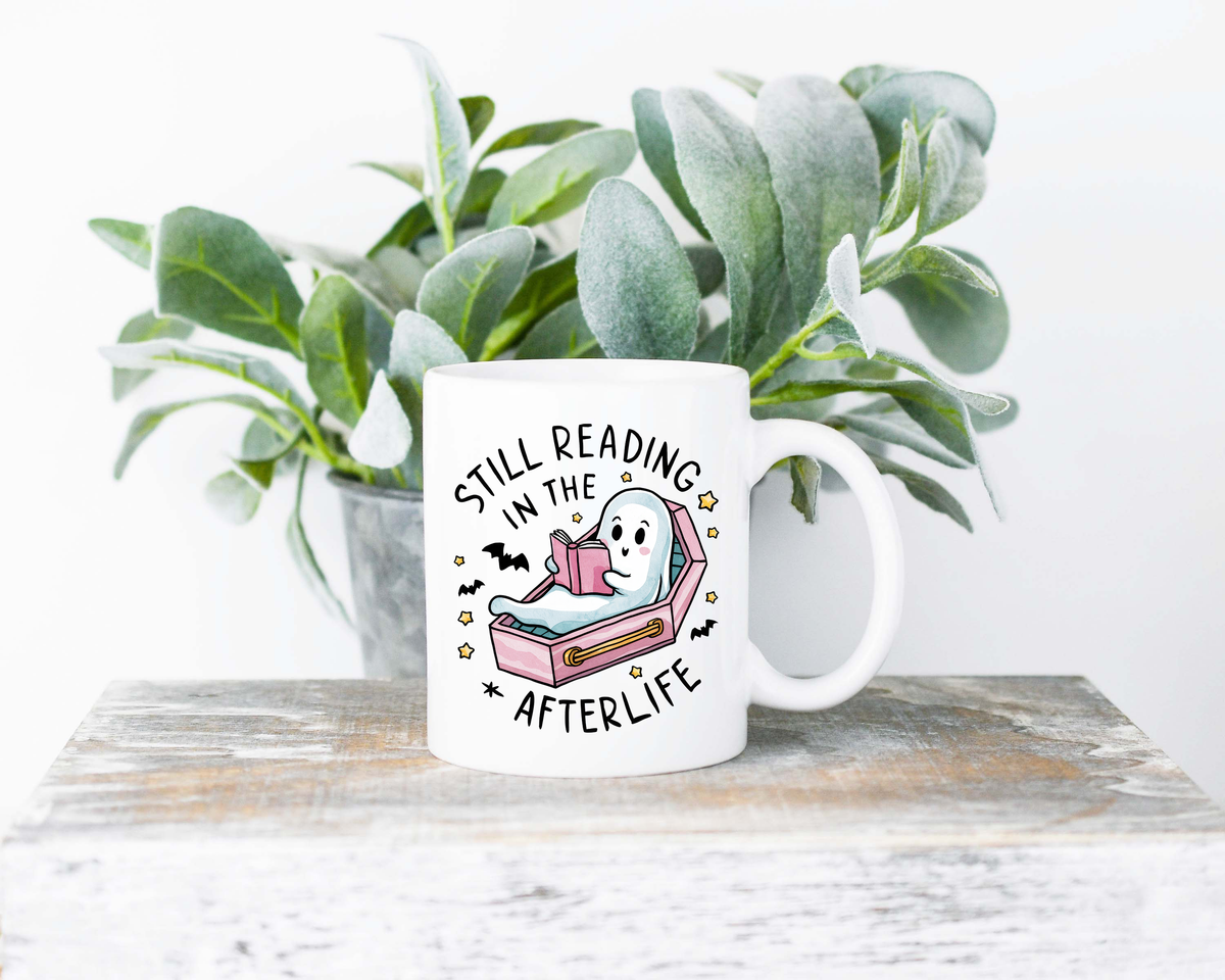 Still Reading in the Afterlife Coffee Mug | 11oz Ceramic Sublimation Mug | Dishwasher & Microwave Safe | Gift for Readers, Book Lovers, Coffee Drinkers